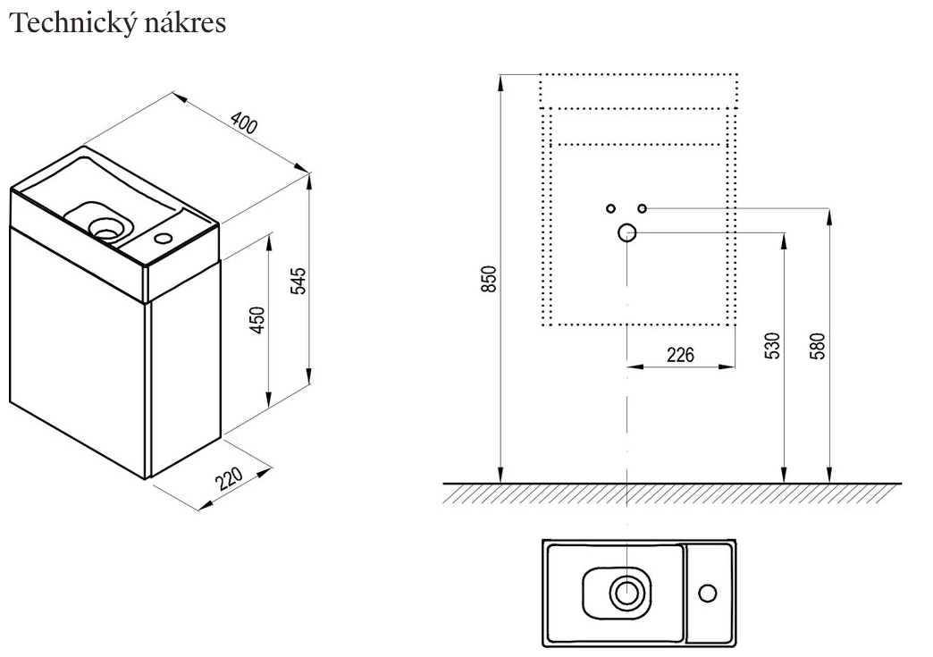 technicky-nakres-Skříňka pod umývátko Veda